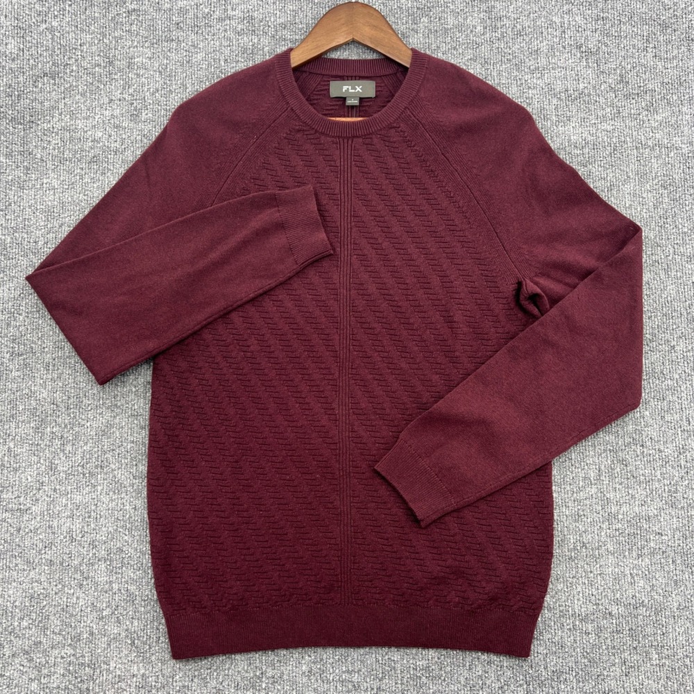 FLX Premium Crewneck Sweater Mens Small Burgundy Textured Golf Fisherman Preppy